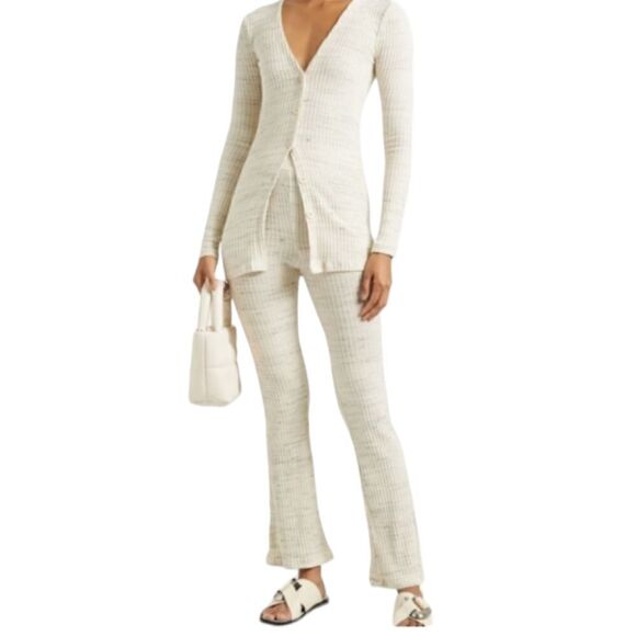 Monrow soft pant poplin flare leg ruffle cuff sweatpants cream white XS - Picture 1 of 9